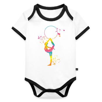 Gymnaste avec gymnastique rythmique au cerceau - Body Bébé bio contrasté manches courtes - blanc/noir  - Devant