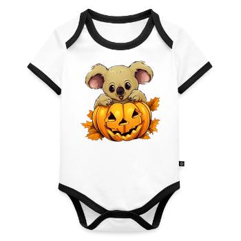 Koala Pumpkin Lazy Halloween Party Costume pour - Body Bébé bio contrasté manches courtes - blanc/noir  - Devant