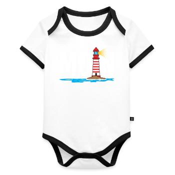 Plattdeutsches Wort Strand Ostsee Spruch Nordsee - Baby Bio-Kurzarm-Kontrastbody - Weiß/Schwarz  - Vorne