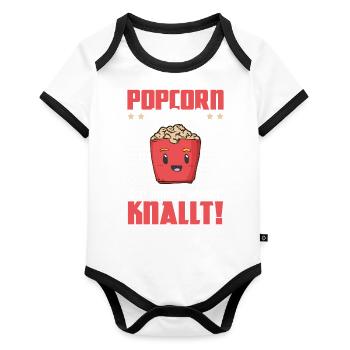 Popcorn Snack That Pops - Movie Night Gift - Organic Baby Contrasting Bodysuit - white/black  - Front