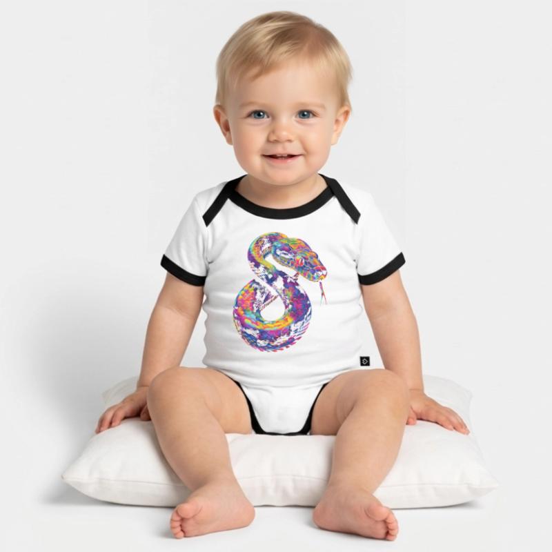 Ball Python Snake Pop Art Organic Baby Contrasting Bodysuit