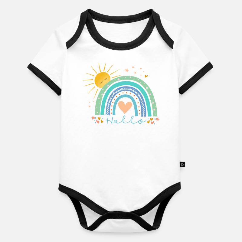 Regenbogen - Baby Bio-Kurzarm-Kontrastbody - Weiß/Schwarz