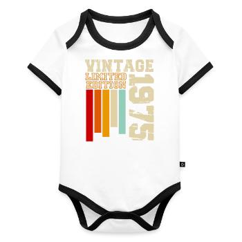 1975 - Baby Bio-Kurzarm-Kontrastbody - Weiß/Schwarz  - Vorne