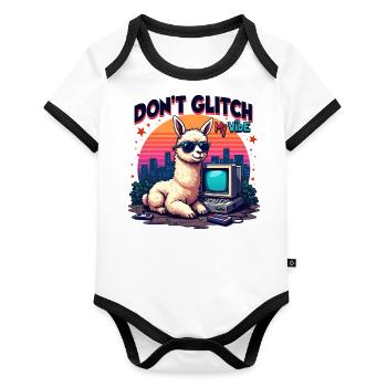 Don’t Glitch my Vibe - Alpaga Retro Gaming - Body Bébé bio contrasté manches courtes - blanc/noir  - Devant
