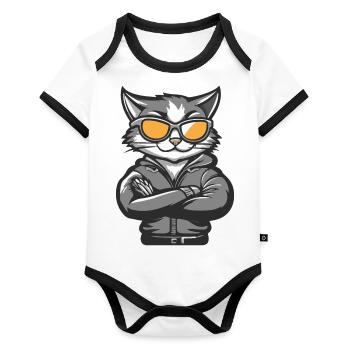 Cat Comic Cool - Organic Baby Contrasting Bodysuit - white/black  - Front