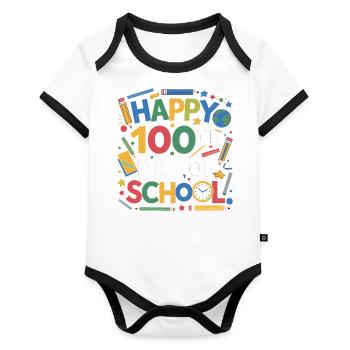 Happy 100th Day of School Colorful Classroom - Organic Baby Contrasting Bodysuit - white/black  - Front