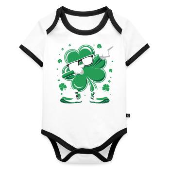 Dabbing Shamrock Saint-Patrick Dab Dance enfants - Body Bébé bio contrasté manches courtes - blanc/noir  - Devant