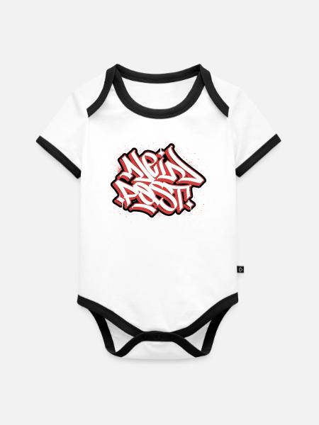 NEUER BEITRAG ! - Baby Bio-Kurzarm-Kontrastbody - Weiß/Schwarz