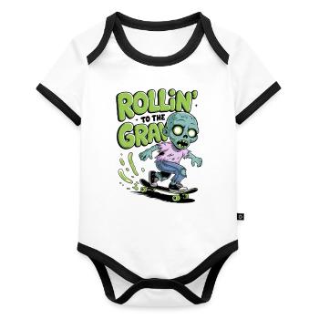 Rollin zum Grab - Baby Bio-Kurzarm-Kontrastbody - Weiß/Schwarz  - Vorne