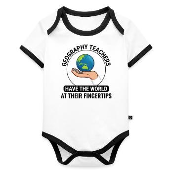 GIS Hand Globe World Spatial Data Geography - Organic Baby Contrasting Bodysuit - white/black  - Front