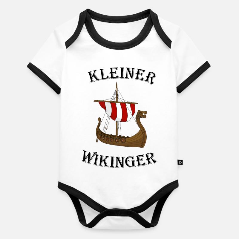 Kleiner Wikinger Wikinger Boot - Baby Bio-Kurzarm-Kontrastbody - Weiß/Schwarz 