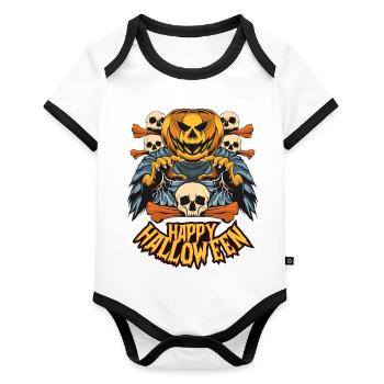 Halloween Citrouille Horreur - Body Bébé bio contrasté manches courtes - blanc/noir  - Devant