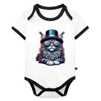 Cool Retro Maine Coon - Organic Baby Contrasting Bodysuit - white/black  - Front