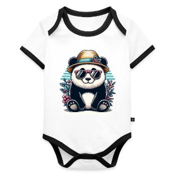 Cool Retro Panda - Organic Baby Contrasting Bodysuit - white/black  - Front