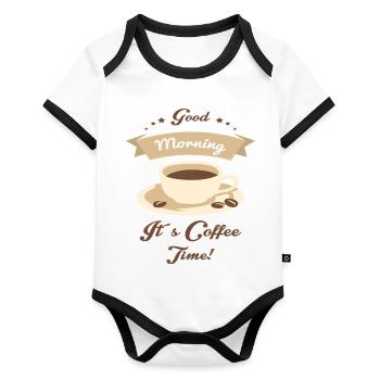 Bonjour, c’est l’heure du café - Body Bébé bio contrasté manches courtes - blanc/noir  - Devant