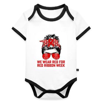 We Wear Red For Red Ribbon Week Awareness Teacher - Organic Baby Contrasting Bodysuit - white/black  - Front