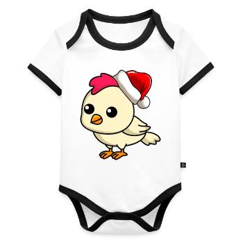 Chicken Comic Christmas - Organic Baby Contrasting Bodysuit - white/black  - Front