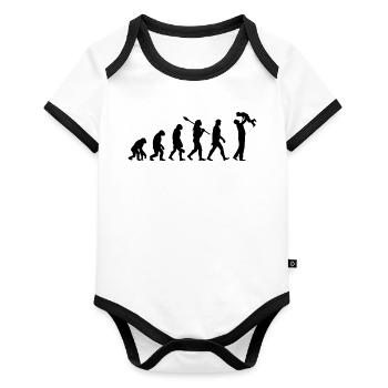 Die Evolution des Super Papa - Neues Papa-Geschenk - Baby Bio-Kurzarm-Kontrastbody - Weiß/Schwarz  - Vorne