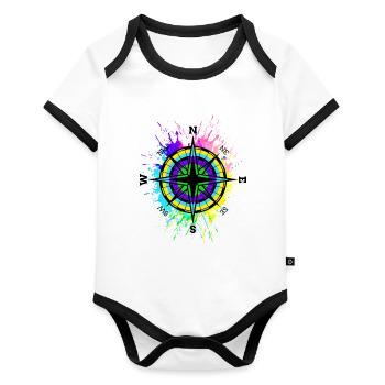 Boussole multicolore Symbole Travel Taches de couleur - Body Bébé bio contrasté manches courtes - blanc/noir  - Devant