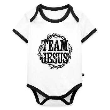 team jesus thorn crown - Organic Baby Contrasting Bodysuit - white/black  - Front