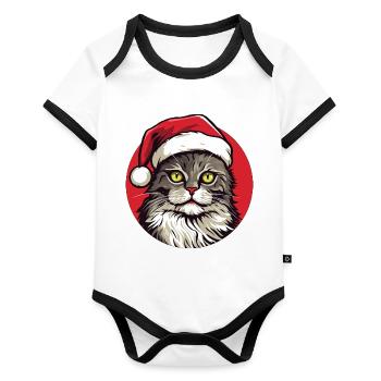 Chats Noël - Body Bébé bio contrasté manches courtes - blanc/noir  - Devant