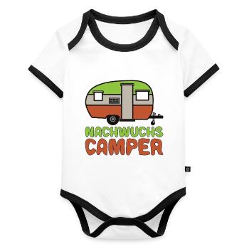 Baby Camping - Nachwuchs Camper - Baby Bio-Kurzarm-Kontrastbody - Weiß/Schwarz  - Vorne