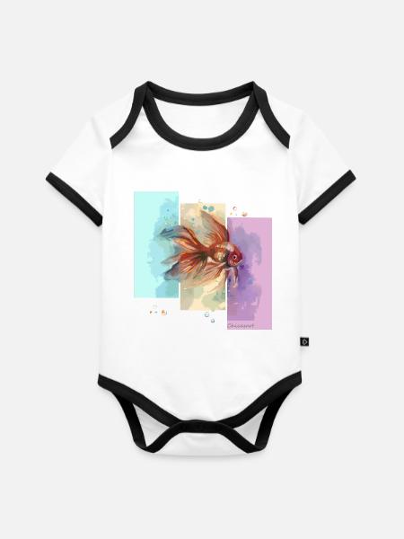 Goldene Fisch-Träume. - Baby Bio-Kurzarm-Kontrastbody - Weiß/Schwarz