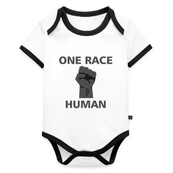 One Race Human Anti Racism Tolerance - Body Bébé bio contrasté manches courtes - blanc/noir  - Devant