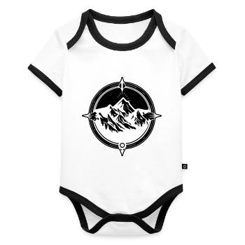 Symbole de voyage Compass Mountains - Body Bébé bio contrasté manches courtes - blanc/noir  - Devant