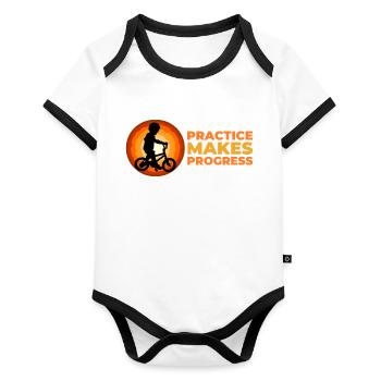 Practice makes progress - Organic Baby Contrasting Bodysuit - white/black  - Front