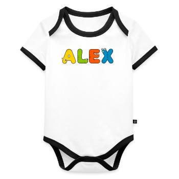 Alex first name name cute cartoon font gift - Organic Baby Contrasting Bodysuit - white/black  - Front