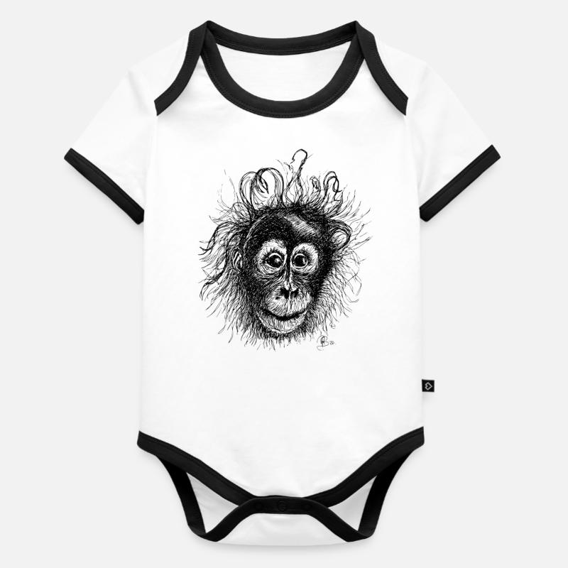 Orang-outan - Body Bébé bio contrasté manches courtes - blanc/noir 