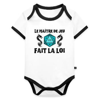Maître du jeu de rôle donjons D20 M J dragons JDR - Body Bébé bio contrasté manches courtes - blanc/noir  - Devant