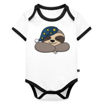 Sloth Sleepyhead Sleepy Sleeper Tired Sleeping - Organic Baby Contrasting Bodysuit - white/black  - Front
