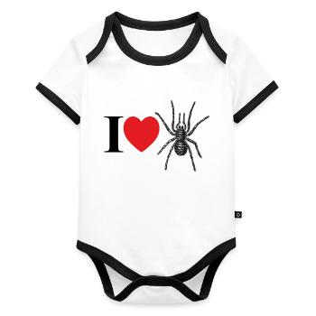J’adore les araignées avec un cœur et une silhouette d’araignée - Body Bébé bio contrasté manches courtes - blanc/noir  - Devant