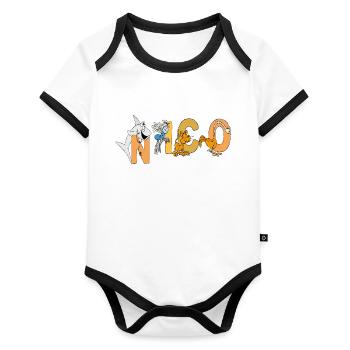 Nico - Baby Bio-Kurzarm-Kontrastbody - Weiß/Schwarz  - Vorne