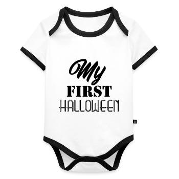 Mon premier Halloween – Mein erstes Halloween - Body Bébé bio contrasté manches courtes - blanc/noir  - Devant