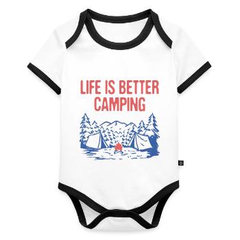 La vie est meilleure Camping Citation motivationnelle Camper - Body Bébé bio contrasté manches courtes - blanc/noir  - Devant