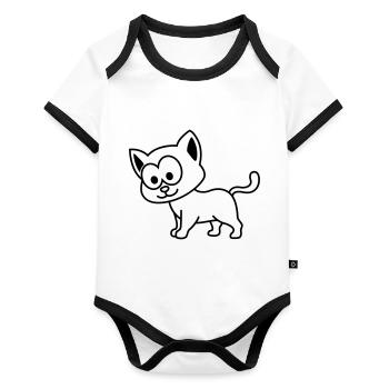Cat Comic Animal - Organic Baby Contrasting Bodysuit - white/black  - Front