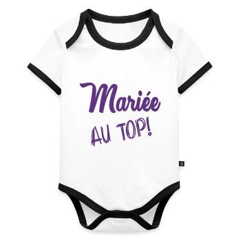 HOCHZEIT. ZUKÜNFTIGE BRAUT. Junggesellinnenabschied - Baby Bio-Kurzarm-Kontrastbody - Weiß/Schwarz  - Vorne