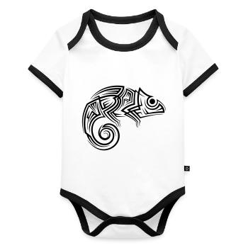 Tatouage tribal caméléon - Body Bébé bio contrasté manches courtes - blanc/noir  - Devant