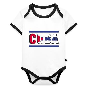Cuba Drapeau Vintage Design - Body Bébé bio contrasté manches courtes - blanc/noir  - Devant