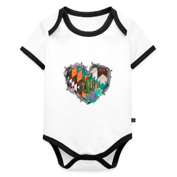 Aztec with Succulent Barbed Wire - Organic Baby Contrasting Bodysuit - white/black  - Front
