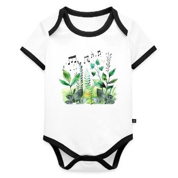 Plantes et musique - Impression de mode de haute qualité - Body Bébé bio contrasté manches courtes - blanc/noir  - Devant