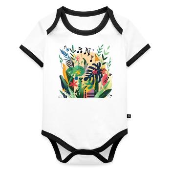 Plantes et musique - Impression de mode de haute qualité - Body Bébé bio contrasté manches courtes - blanc/noir  - Devant