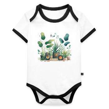 Plantes et musique - Impression de mode de haute qualité - Body Bébé bio contrasté manches courtes - blanc/noir  - Devant