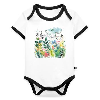 Plantes et musique - Impression de mode de haute qualité - Body Bébé bio contrasté manches courtes - blanc/noir  - Devant