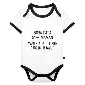 Grenouillère Bébé Annonce Grossesse Message Humour - Body Bébé bio contrasté manches courtes - blanc/noir  - Devant