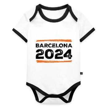 Devis Barcelone 2024 - Body Bébé bio contrasté manches courtes - blanc/noir  - Devant