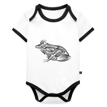 Frosch Tribal Tattoo - Baby Bio-Kurzarm-Kontrastbody - Weiß/Schwarz  - Vorne